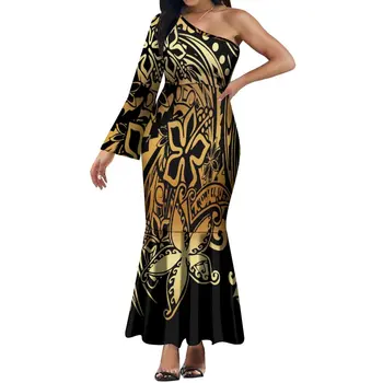 הפולינזי של נשים שמלת בד באיכות קיץ מגניב לנשימה החצאית הארוכה Fishtail חצאית עיצוב מסוגנן, אלגנטי שמלה
