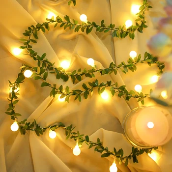 2M 10Led USB/סוללות מופעל על עלה ירוק כדור אורות מחרוזת מחט אורן קש המנורה בחצר פיית אור חג המולד מסיבת החתונה.