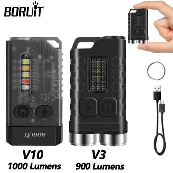 BORUiT מיני נייד מחזיק מפתחות אור חזק EDC פנס כיס דיג לילה Type-C נטענת מנורת LED עם אור אולטרה-סגול-אדום