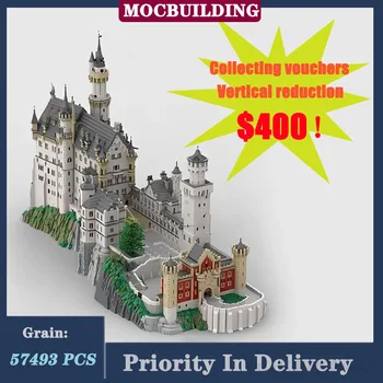 MOC העיר אדריכלות נוף לרחוב Neuschwanstein Castle להגדיר מודל הבניין הרכבה לבן טירה אוסף צעצוע מתנות