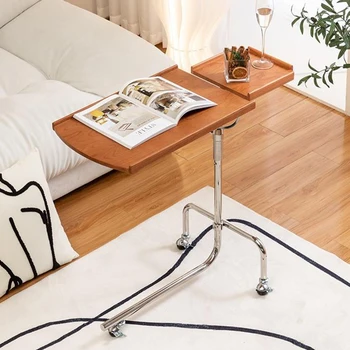 מטלטלין ספה שולחן צד גובה מתכוונן מעץ מלא עגלת מדף בסלון, שולחן צד מנירוסטה שירות מסה רהיטים