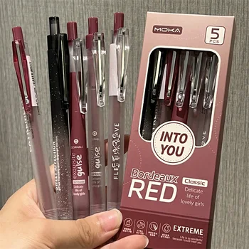 5pcs חמוד ג 'ל עט רטרו בסגנון אמריקאי בצבע אדום סדרת כלי כתיבה עט ג' ל 0.5 מ 