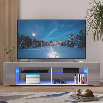 2021 מבריק מודרני טלוויזיה מדפי ספרים עם אור LED 4-מדף מסוף הממשלה, משרד הפנים טלוויזיה סוגר הרהיטים בסלון