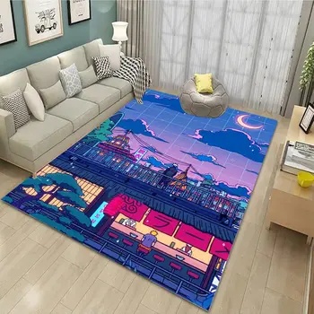 אנימה יפנית סצנת הלילה שטיחים הילד משחק שטיח הרצפה סופר הדפסה שטיחים מודרניים בבית חיים עיצוב חדר רחיץ רצפת השטיח