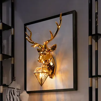 נורדי ראש הצבי מנורת קיר חי בחדר האוכל וילה קיר אור שרף קרניים יוקרה מודרני עיצוב הבית בסגנון רטרו תאורה
