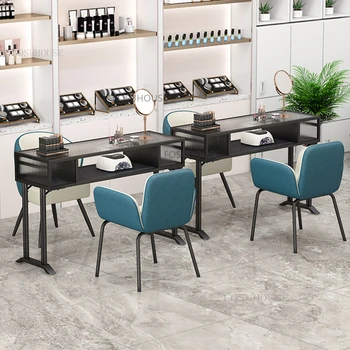 ברזל מסמר שולחנות רהיטים מסחריים מקצועי מניקור שולחן Changhong זכוכית יוקרה מניקור השולחן