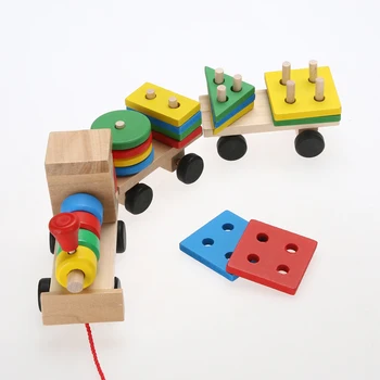 חם מכירה ילד תינוק צבע עץ מוצק לערום הרכבת הפעוט בלוק צעצועים כיף הרכב בלוק לוח המשחק צעצוע עץ צעצועים חינוכיים