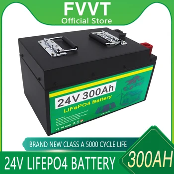 24V 300Ah סוללת LiFePO4 מובנה BMS ליתיום ברזל פוספט נטענת נייד 5000+ עמוק מחזור השמש עגלת גולף RV החניכים