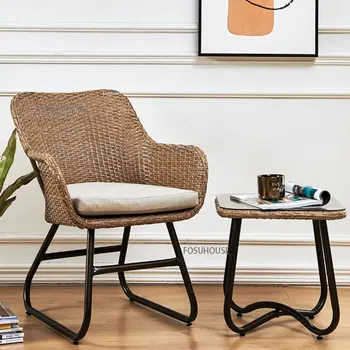 מודרני ריהוט גינה מרפסת קש הכיסא שלוש פיסת גינה חיצונית חצר פנאי שילוב תה, שולחן חיצוני הכיסא