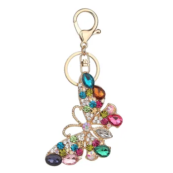 אופנה פרפר יהלומים מלאכותיים גביש מחזיק מפתחות קל לנקות מתנה טובה על יום הולדת