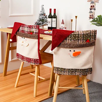 1PC הכיסא החדש שרוול קישוט קישוט הבית המצויר סנטה קלאוס, איש שלג הכסא כיסוי חג המולד בעבודת יד באיכות גבוהה לשימוש חוזר