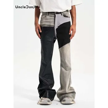 UncleDonJM שעווה מצופי הסרט מיקרו-ג 'ינס החדרת ניגוד ציפוי ג' ינס גברים במצוקה הזיקוק מכנסי סקיני ג ' ינס גברים