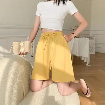 נשים מכנסיים קצרים harajuku קיץ כותנה פשתן שרוך מוצק צבע רופף נשים מכנסיים קצרים באיכות מעולה dropshipping JUFk005