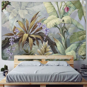 צמח טרופי מודפס שטיח קיר נורדי ההגירה הביתה הסלון, חדר השינה בד תלוי רקע ציור קישוט