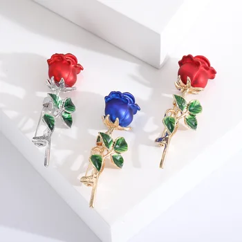 אדום כחול אמייל רוז פרח סיכות לנשים יוניסקס אופנה משובח פרח בדש הבגד הצמד משתה החתונה יומי פרחים