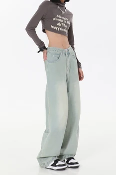 לנשים ג 'ינס גבוהה המותניים חופשי רגל ישרה פאם ג' ין אופנה Y2k מזדמן אופנת רחוב נקבה מכנסיים מכנסי באגי