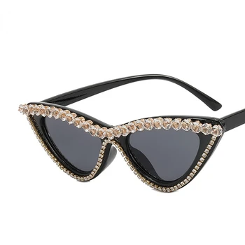 בציר יוקרה משקפי שמש משקפי קריסטל יהלום Cateye משקפי שמש נשים מעצב שחור ורוד מסגרת חתול מסיבה סקסית משקפיים