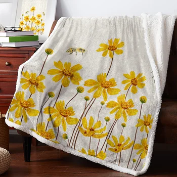 בצבעי צהוב פרחים, דבורים שמיכות חורף חם קשמיר שמיכה המשרד ספה רכה לזרוק שמיכה ילדים המיטה כיסוי המיטה.