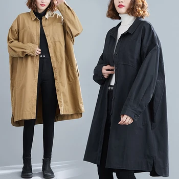 קוריאה סגנון יחיד בעלות כיסים כותנה רופף שיק וינטג דק סתיו החורף, להאריך ימים יותר התעלה נשים האביב מזדמן מעיל