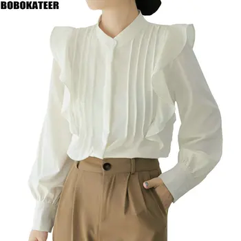 BOBOKATEER חולצה לבנה נשים בגדי וינטג ' נשים צמרות וחולצות שיפון חולצות שרוול ארוך מקרית קוריאני אופנה סתיו 2023