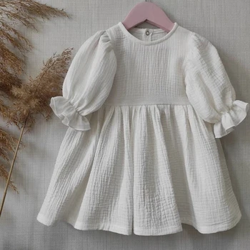 ילדה שמלה לבנה חדשה קיץ ילדים פעוט טבילה בגדי אופנה מזדמן קצר שרוול החלוק בתי הפסחא תלבושת