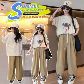 הבחורה בגדי קיץ חליפת חליפת פנאי עבור בני נוער שני חלקים סט משלוח חינם 4-16 שנים קוריאנית ילדים בסגנון 2023 אביב