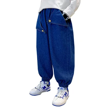 MODX אישיות כיס עיצוב ג ' ינס מזדמנים מכנסיים אביב סתיו אופנה חדש לילדים בגדים רופפים מכנסיים חותלות 8 10 12 14 Yrs