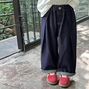 ילדים בגדי ילדים מכנסי ג 'ינס בנים ובנות מותק סגנון קוריאני מזדמן חופשי חוש עיצוב מזדמן רחב הרגל ילדים ג' ינס