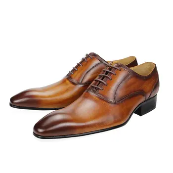 עבודת יד עור גברים נעלי אוקספורד עור אמיתי נעלי שמלה נעלי מעצבים לגברים גודל 47 מחודד בוהן תחרה-מסיבות איש אוקספורד