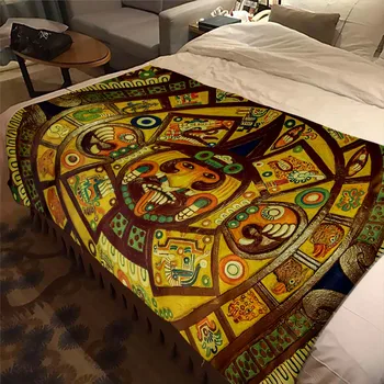 המאיה טוטם מודפס פלנל, שמיכה התרבות העתיקה רך לזרוק שמיכה טיולים פיקניק מיטת הספה הספה אופנה כיסוי המיטה מתנות בבית