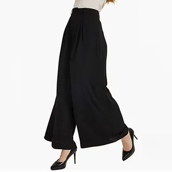 נשים אלגנטי אופנה המכנסיים מזדמנת אלסטי גבוה מותן רחבה הרגל מכנסיים נוחים מוצק נוסעים משרד גבירותיי מכנסיים ארוכים