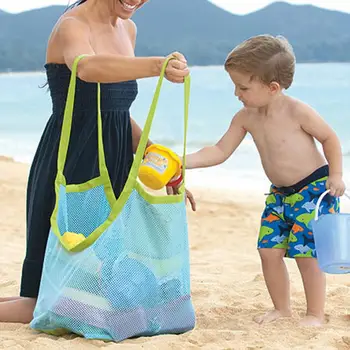 חוף שקית רשת קל משקל תיק החוף נייד רשת לשאת על החוף נסיעות אחסון חיצונית Sandproof שקית עם ידיות צעצועים.