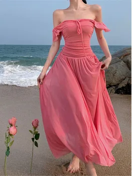 הקיץ תחרה שיפון קצר פאף שרוול צווארון מרובע צד אלגנטי שמלות עבור נשים מתוק סלים שמלת נסיכת שמלת הנשף