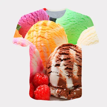 קיץ מגניב גלידה 3D מודפס נשים, חולצות גברים יצירתיים קינוח פירות O-צוואר שרוול קצר טיז, חולצה רחוב ענקיות לכל היותר