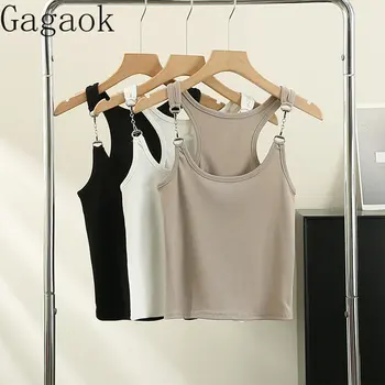 Gagaok סקסי Camis האמריקאי רטרו, כוסיות ספורט החולצה של נשים קיץ אופנתי חוש עיצוב דק קצרה העליון