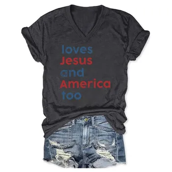 Rheaclots נשים אוהב את ישוע אמריקה, גם V-צוואר שרוול קצר חולצה