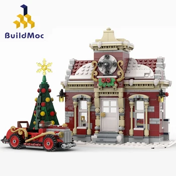 BuildMoc קטן החורף העירייה אבני הבניין להגדיר חג המולד אדריכלות צמיחתה בית לבנים צעצוע לילדים יום הולדת מתנת חג המולד