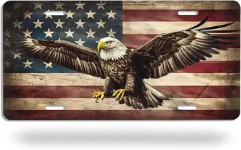 הדגל האמריקני רישוי נשר קירח המכונית הקדמי לוחיות אלומיניום Noverlty רישיון רישוי גברים נשים 6×12 אינץ