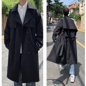 אביב סתיו סגנון קוריאני גברים מעיל זכר מעיל רוח מוצק עסקי מזדמן רופף ארוך מעיל באיכות גבוהה להאריך ימים יותר