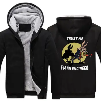 תאמין לי אני מהנדס קפוצ 'ונים Mens ז' קט הנדסה עבה צמר חם רוכסן המעיל החולצה הענקית בגדים אירו גודל