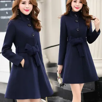אלגנטי צמר נשים מעיל הלבשה עליונה סתיו חורף 2023 בגדים חדשים קוריאה אופנה חגורת צמר חם תערובות Slim נשי מעיל