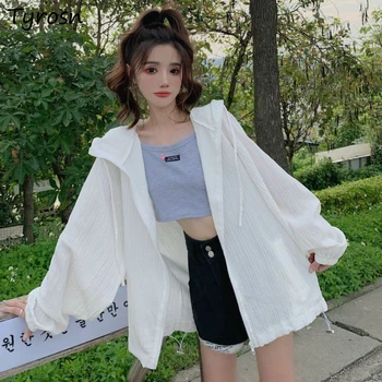 נשים של מעילי קיץ רופף אופנה להאריך ימים יותר מתוק כל-התאמה ספורטיבית יומית לשמש הוכחה מעטה לנשימה תלמידים קוריאני סגנון מזדמנים