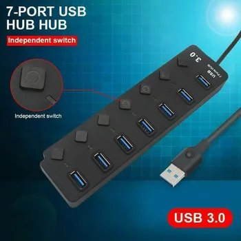 7 4 יציאות USB 3.0 Hub רב מפצל מטען מתאם חשמל מרובות שושנה מרכזי עם מתג מחשב נייד