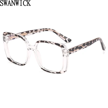 Swanwick נשים משקפיים נגד אור כחול לנקות את העדשה CP אצטט TR90 גדול מסגרת משקפיים מרובעים נמר ורוד נקבה באיכות גבוהה