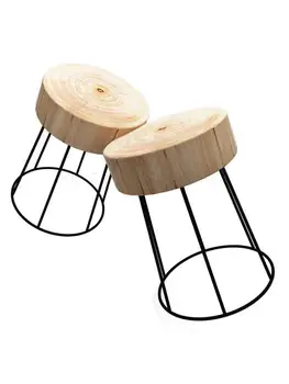 סקנדינבי מינימליסטי מעץ מלא יומנים פשוטים לצד שולחן פינת ישיבה לצד המיטה שולחן עגול שולחן ספה דוכן פרחים השינה צד