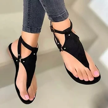 2022 חדש נשים סנדלים בקיץ חיצונית חוף כפכפים סנדלים מוצק אופנה גלדיאטור סנדלי נשים נעליים שטוחות מזדמנים נעלי נשים