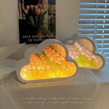 אור LED לילה רומנטי ענן צבעוני DIY ילדה השינה מסגרת תמונה דקורטיביות, מראות, מנורות שולחן ליד המיטה בעבודת יד מתנות יום הולדת