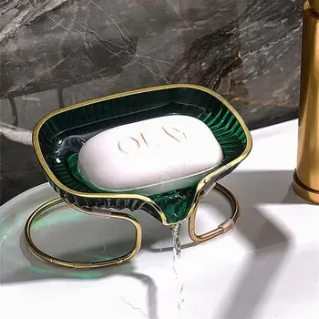 אור יוקרה מחזיק סבון אמבטיה צורת עלה עצמית ניקוז סבון כלים עם תושבת המתכת אביזרי אמבטיה