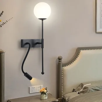מודרני ופשוט השינה ליד המיטה מנורה עם צינור אור הזרקורים Multi-פונקציה Rotatable Led אור הזרקורים קריאה מנורת קיר