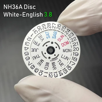 NH36A Mod אנגלית-Spainish Datewheel 3.0/3.8 בשעה התנועה האוטומטית NH36 דיסק חלקים לבנים ערבית/סינית יום-תאריך ההגה